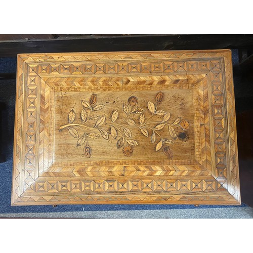 96 - A 19th century Tunbridge style box, worked with foliate decoration to top in geometric border, to as... 