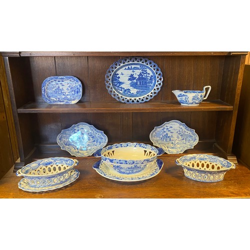 131 - A pair of 19th century Spode 'Gothic Castle' pattern chestnut baskets and other blue and white china... 