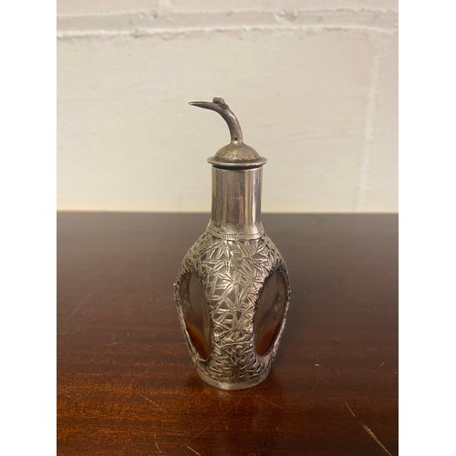 69 - A Hong Kong silver overlaid bottle, stamped sterling, together with an antimony box, sewing box, ope... 