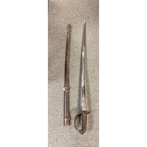 429 - A 19th century British naval sword and scabbard, B Thurkle , London -