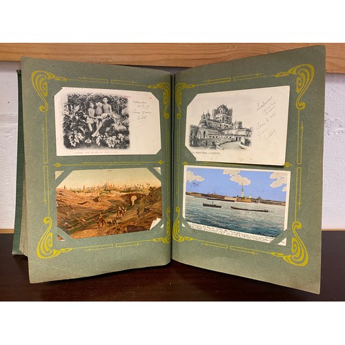 226 - Postcards: an album of approximately 220 cards, including humorous, topographical, Japan, India, Cey... 