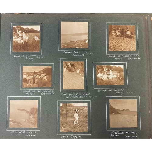 227 - An early 20th century photographic album, with hand annotated pages, including Westminster, 1911 Cor... 