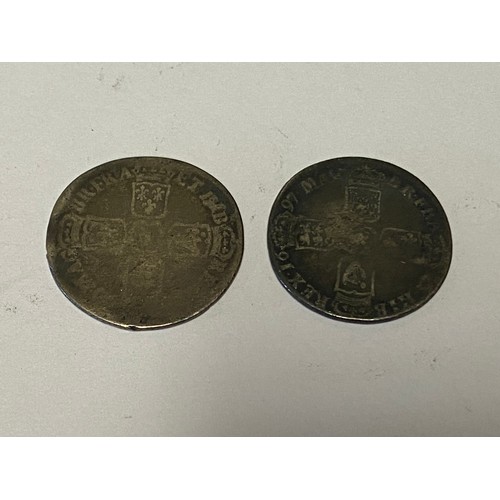 304 - Coins: two William III shillings -