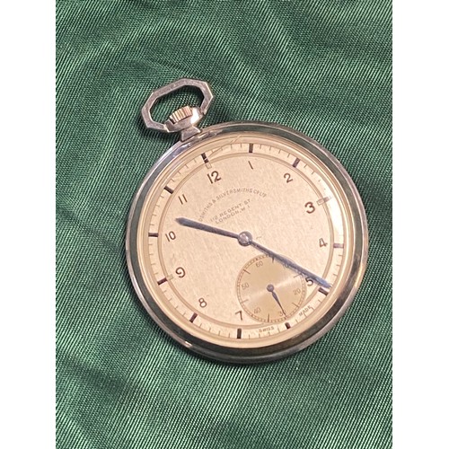 1 - An Art Deco slimline open face pocket watch, the dial signed for Goldsmiths & Silversmiths Co, with ... 