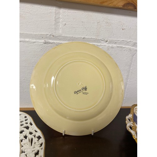 158 - A Clarice Cliff plate, together with a Dresden planter and Coalport plate -