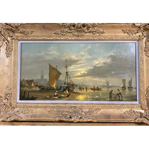 215 - A pair of unsigned Dutch style river scenes, oil on board, framed -