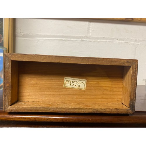 153 - An early 20th century marquetry table top chest, in the Japanese style, labelled for Fry's Chocolate... 