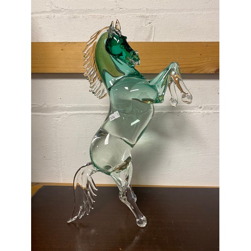 181 - A Murano glass sculpture of a rearing horse, signed for Alessandro Barbaro -