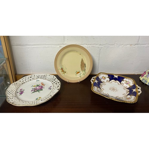 117 - A Clarice Cliff plate, together with a Dresden planter and Coalport plate -