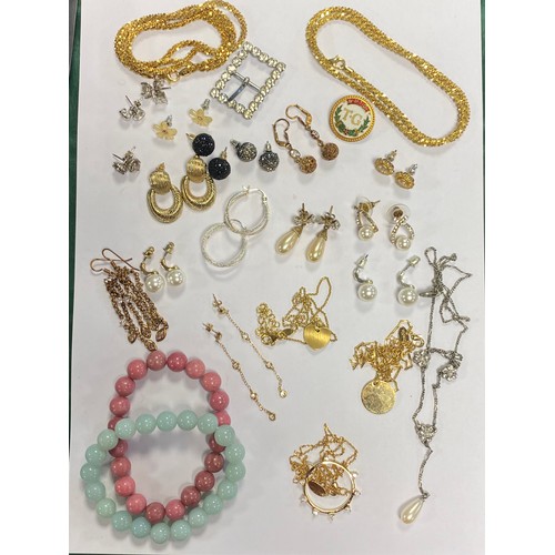 22 - A pair of 14ct gold ear pendants, silver and gold plated jewellery and a small quantity of costume j... 