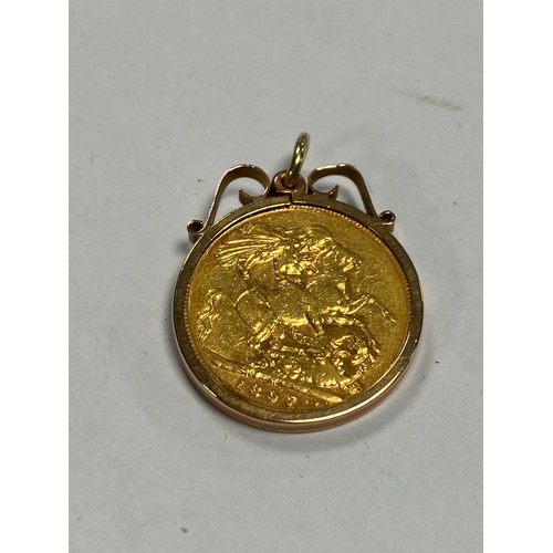 89 - An 1897 Queen Victoria sovereign, mounted in 9ct pendant mount -