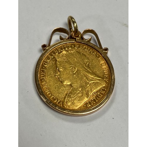 89 - An 1897 Queen Victoria sovereign, mounted in 9ct pendant mount -