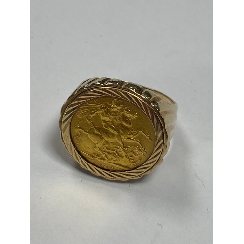 90 - A 1903 Edward VII sovereign, mounted in 9ct gold ring mount -