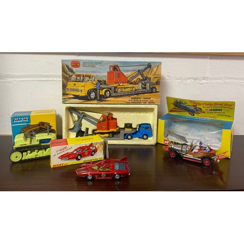 275 - Toys: a Corgi 266 Chitty Bang Bang, a 1103 Euclid TC-12, a 27 Machinery Carrier and a Dinky 103 Spec... 