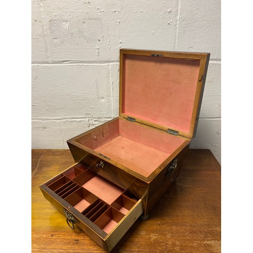 50 - A 19th century inlaid rosewood work box, with fitted base drawer -