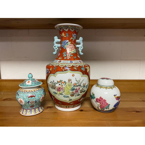 71 - A Japanese dish, with panelled decoration and fluted rim, a Chinese vase, ginger jar etc -