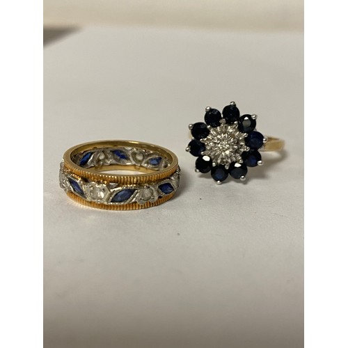 22 - A 9ct gold sapphire and diamond ring, of cluster design, together with an eternity band, a silver in... 