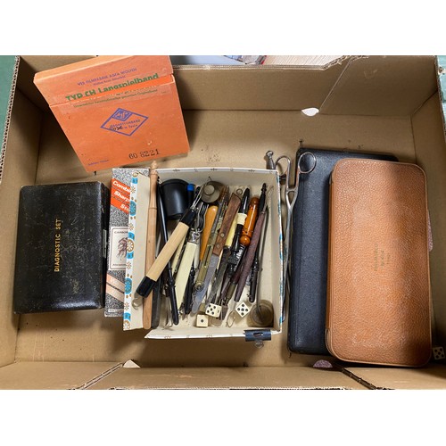 272 - A small mixed lot, including Stanley natural Sine compasses, cased drawing instruments etc -