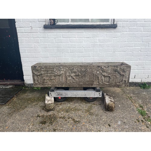 427 - A pair of garden troughs, each with figural decoration -