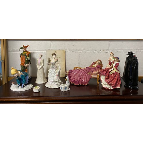 96 - A Coalport figurine of Lillie Langtry, another titled Christmas Glee and other decorative china -