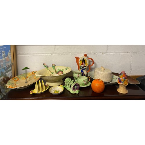 103 - A Carltonware salad bowl and servers, similar toast racks preserves jar etc -