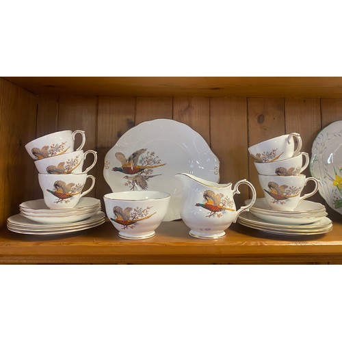 116 - A Duchess part tea set, each piece transfer decorated with pheasants -