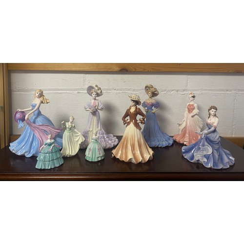 120 - A group of nine Coalport porcelain figurines -