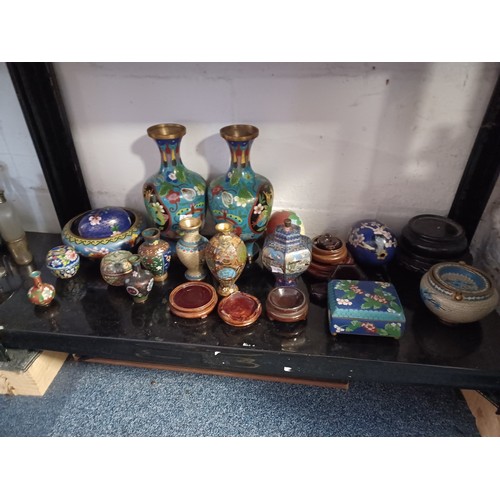 162 - A pair of Chinese cloisonné vases and other cloisonné ware -