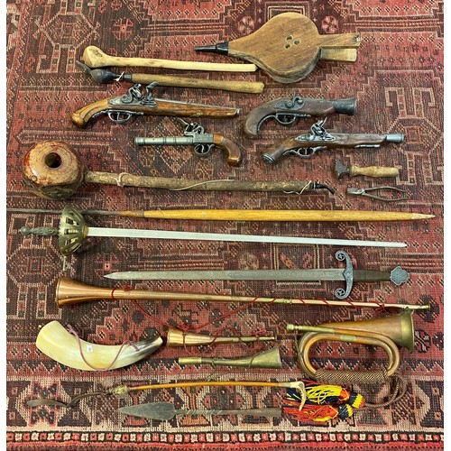 356 - A quantity of replica weapons, including flintlock pistol, and other items -