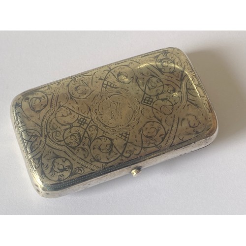 57 - A Russian silver and niello snuff/tobacco box, the top decorated with a landscape scene -