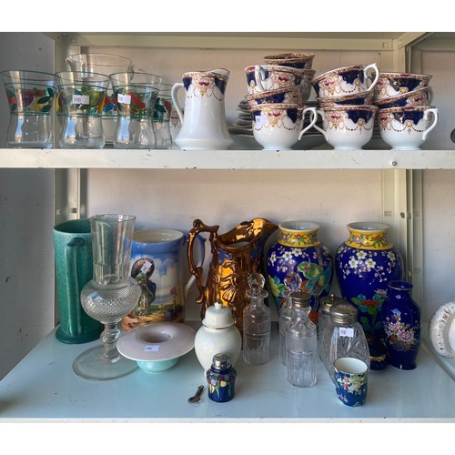 187 - A mixed lot of decorative china and glass, including teawares, lemonade set, pair of vases etc -