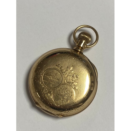 96 - A yellow metal Elgin National Watch Co pocket watch, the signed dial with Roman markers and subsidia... 