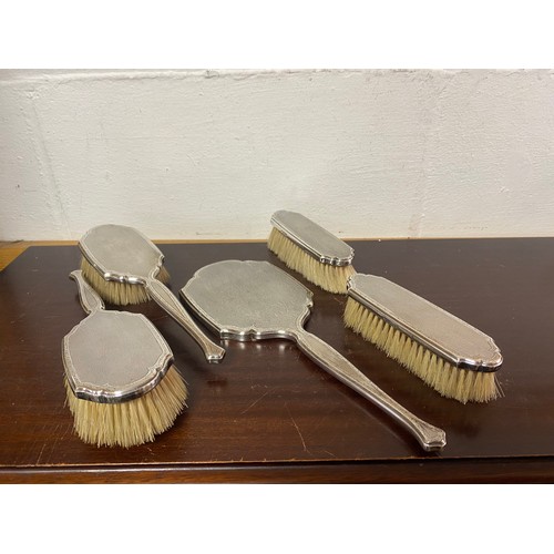 11 - A five piece silver faced dressing table set, London 1961 -