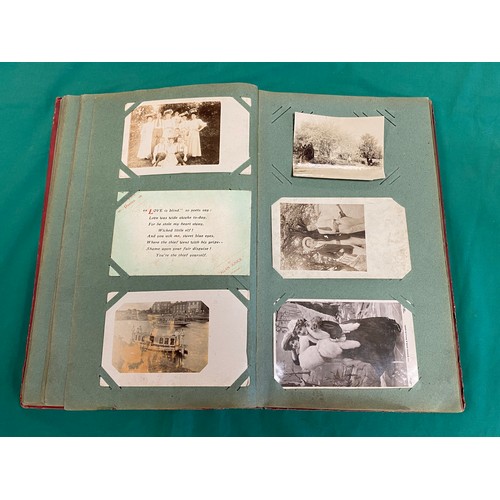 224 - Postcards: an early 20th century album of approximately 135 postcards, many R P, social history, boa... 