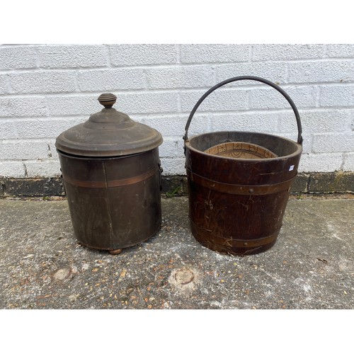 448 - A coal bin and an oak pail -