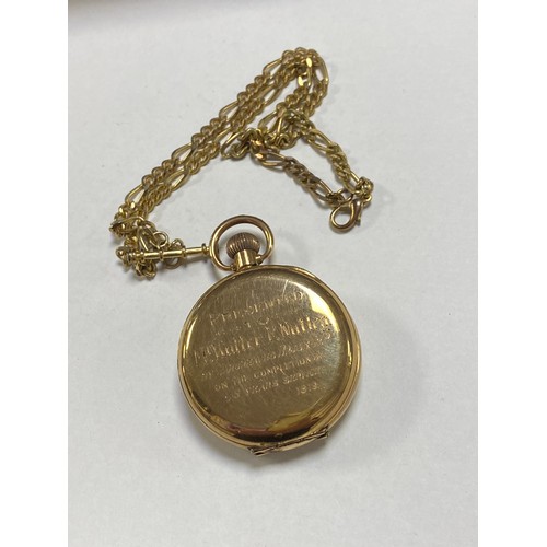 58 - An early 20th century rolled gold open face presentation pocket watch, case by Dennison, with associ... 