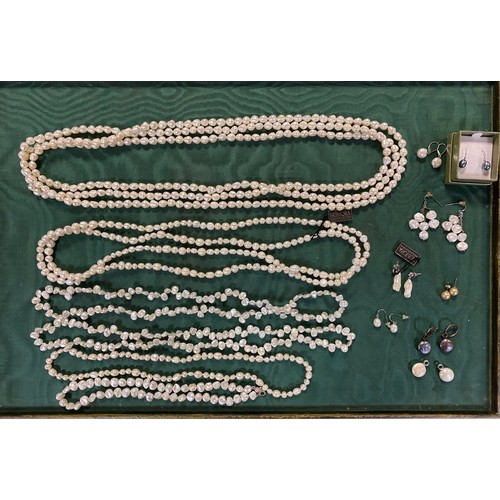 76 - A quantity of Honora Pearls freshwater pearl necklaces and earrings, some silver mounted -