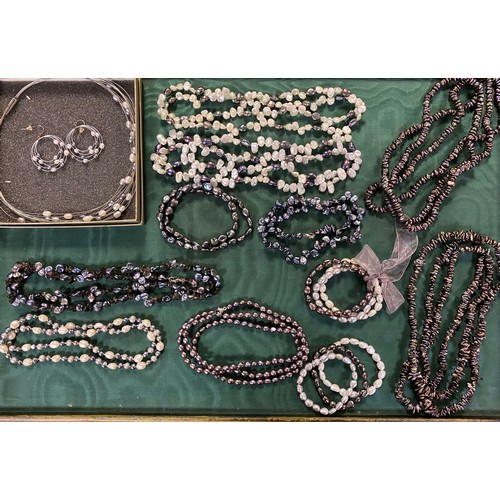 76 - A quantity of Honora Pearls freshwater pearl necklaces and earrings, some silver mounted -