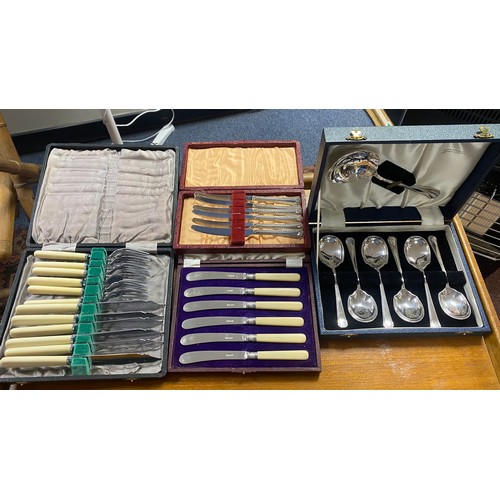 67 - A quantity of plated flatware, some cased -