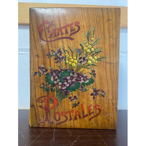 138 - Postcards: an olivewood faced postcard album, containing approximately 188 postcards, to include top... 