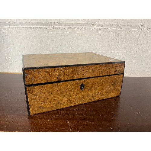 55 - A 19th century burrwood stationery box, with lift out tray -