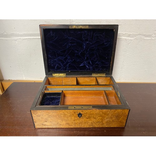 55 - A 19th century burrwood stationery box, with lift out tray -