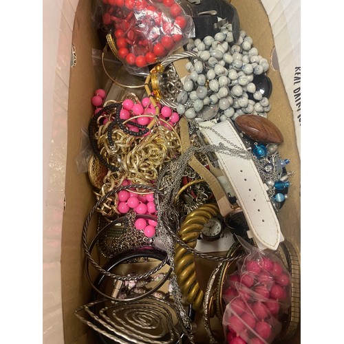 25 - A 19th century inlaid caddy containing a quantity of costume jewellery -
