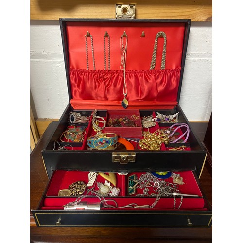41 - Two jewellery boxes and contents, to include silver bangle and chains, filigree bracelet, watches, c... 