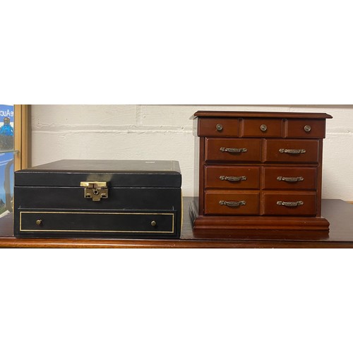 41 - Two jewellery boxes and contents, to include silver bangle and chains, filigree bracelet, watches, c... 