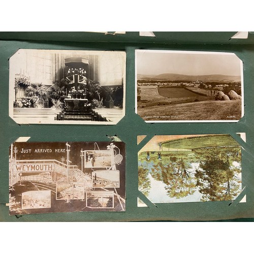 180 - Postcards: an album of approximately 210 postcards, to include photographic, topographical, greeting... 