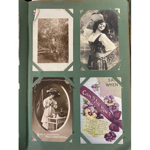 180 - Postcards: an album of approximately 210 postcards, to include photographic, topographical, greeting... 
