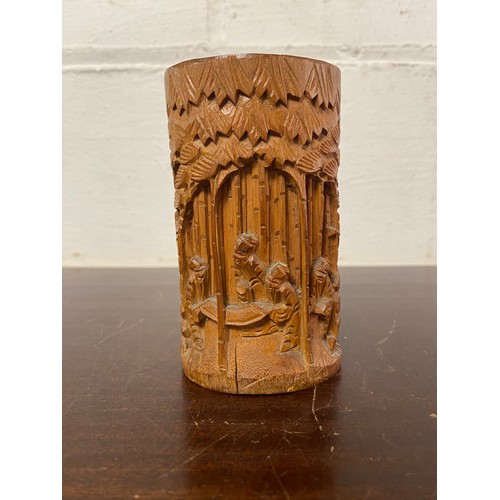 131 - A Chinese carved bamboo brush pot -