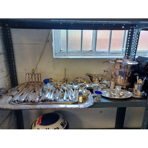 20 - A quantity of silver plated items, including gallery tray, champagne bucket etc -