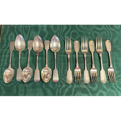 24 - A set of six each Victorian silver forks and spoons, Exeter 1851, Robert, James & Josiah Williams -